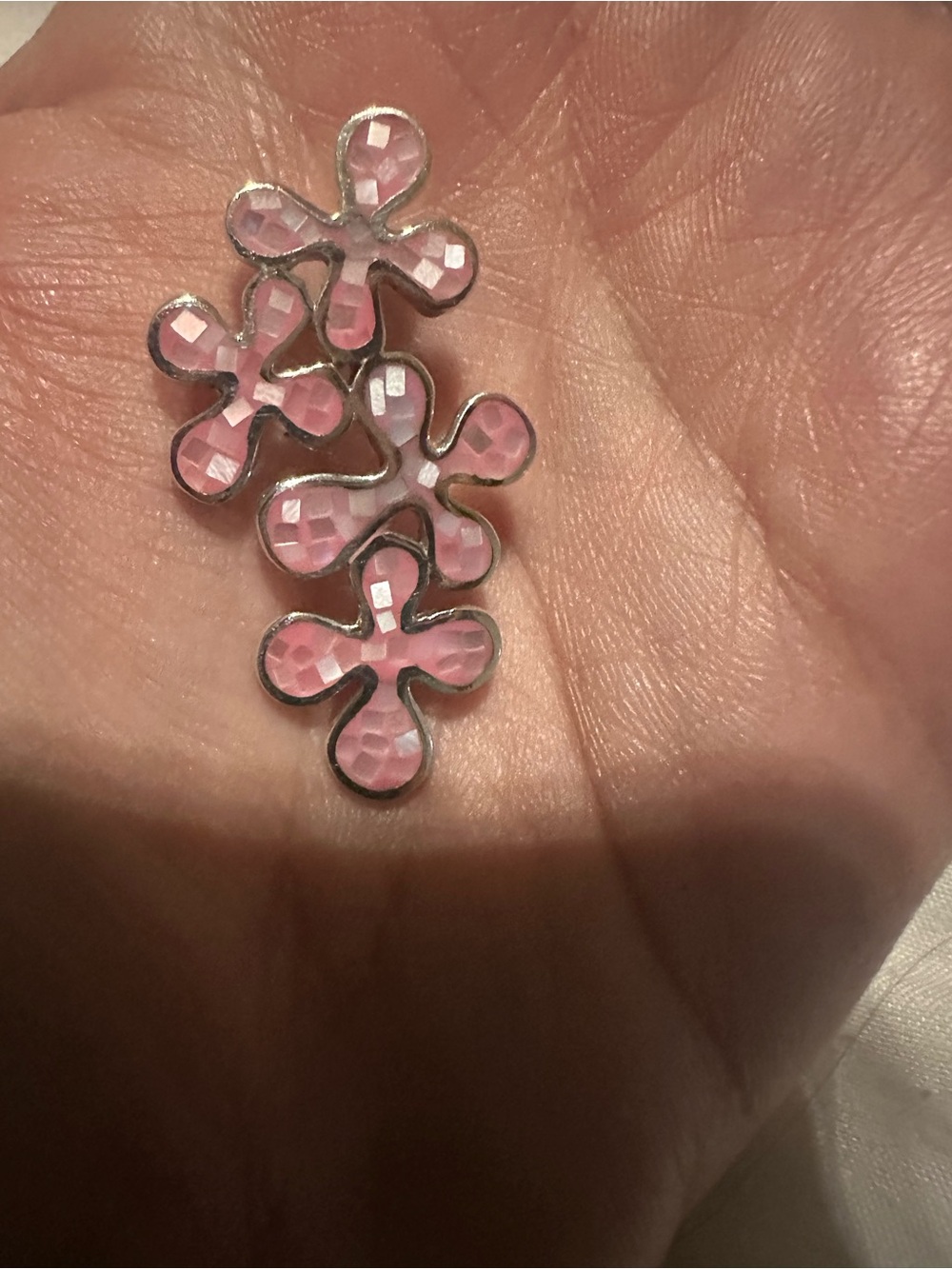 Pink Flower Cluster pendant - Silver Tone